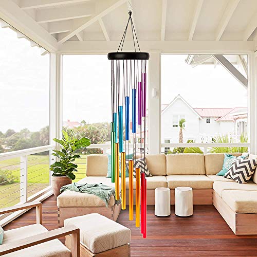 Amasava Wind Chimes for Outside 28.3' Metal Outdoor with 14 Colorful Aluminum Alloy Tubes Deep Tone Soothing Sound Patio Porch Backyard Decoration/Meditation/Yoga