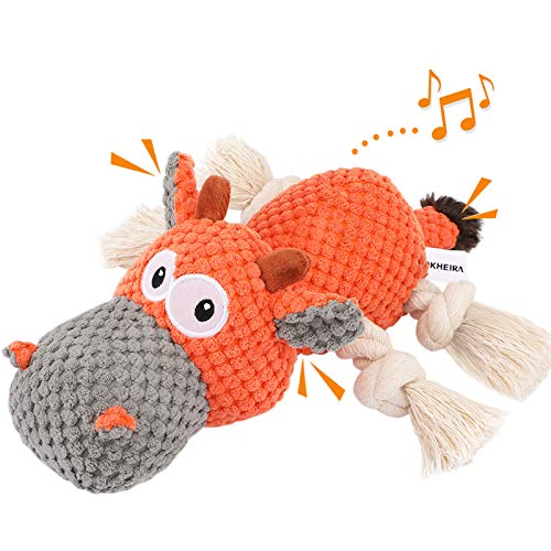 IOKHEIRA Dog Plush Toy for Large Aggressive Chewers,Indestructible Dog Squeaky Toys,Stuffed Animals Toys with Cotton Material and Crinkle Paper,Durable Chewing Toys (Carrot Orange, Cattle)