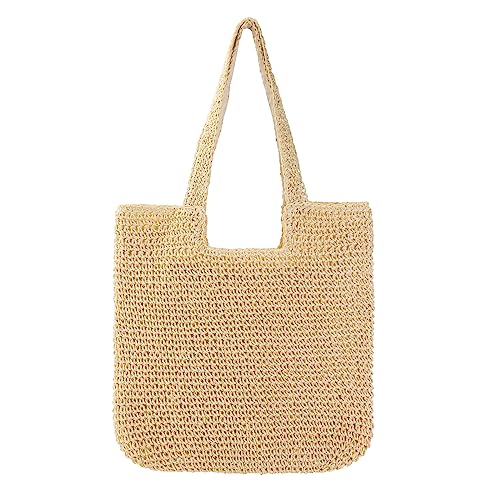 Vipost Straw Beach Tote Bag for Women Large Beige Summer Woven Straw Bag Lightweight Sturdy Shoulder Handbags for Travel,Vacation