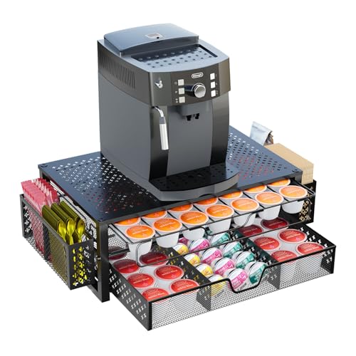 Simple Trending Coffee Pod Holder for K-Cups, with 2 Tier Slidng Storage Drawer and Coffee Accessories Holder, 63 Large or 80 Small Capsule Organizer, Black