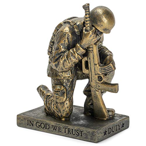 Dicksons Duty Faith God Praying Soldier 5 inch Gold Resin Stone Table Top Figurine