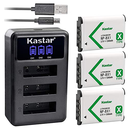 Kastar Battery x3 + Charger for Sony NP-BX1 HDR-AS200V HDR-AS30 HDR-AS300 HDR-AS50 HDR-CX240 HDR-CX405 HDR-CX440 HDR-GW66 HDR-GWP88 HDR-MV1 HDR-PJ240 HDR-PJ270 HDR-PJ405 HDR-PJ410 HDR-PJ440 DSC-HX99