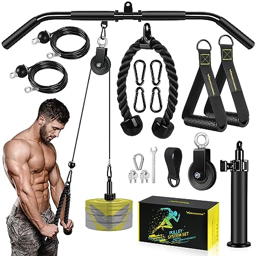 RENRANRING Fitness LAT and Lift Pulley System Gym - Upgraded LAT Pull Down Cable Machine Attachments, Loading Pin, Handle and Tricep Rope, for Biceps Curl, Forearm, Triceps Exercise Gym Equipment