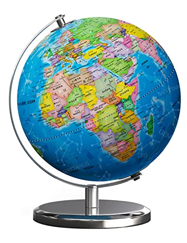 Waldauge Illuminated World Globe with Stand, 9' Earth Globes with Stable Heavy Metal Base for Kids Classroom Learning, LED Constellation Globe Night Light with HD Printed Map