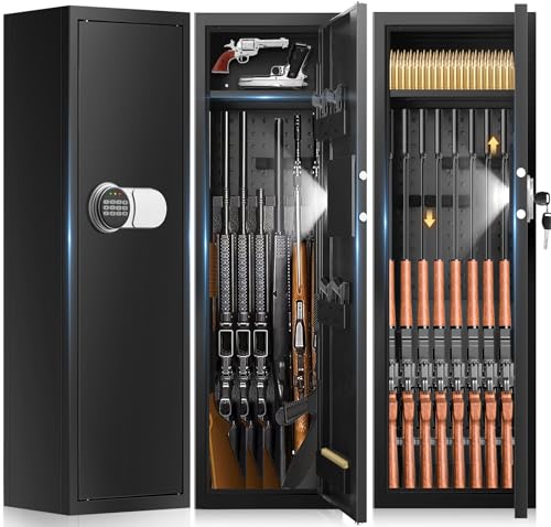 【2024NEW】7-8 Long Digital Rifle Gun Safe For Home Rifle And Pistols Fireproof, 【Deeper】Large Gun Cabinet Safe For Rifles And Shotguns With Inner Lockbox, Door Panel Organizer, LED Light, Silent Mode