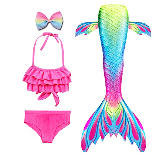 Danvren Mermaid Tails for Swimming Girls Bathing Suits Swimsuit Swimwear Bikini 3 Pcs for 3-12 Year Old