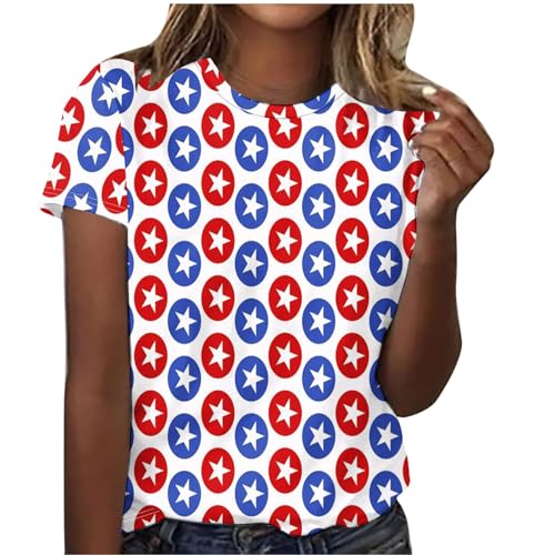 oelaio American Proud T-Shirt for Women 4th of July Memorial Day Gift T Shirt Tops Casual Short Sleeve USA Flag Patriotic,Blue,Large