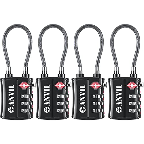 ANVIL TSA Approved Cable Luggage Locks 3 Digit Combination Padlock with Zinc Alloy Steel Cable Lock Ideal for Travel Suitcase, Backpack, Lockers,Case,Toolbox