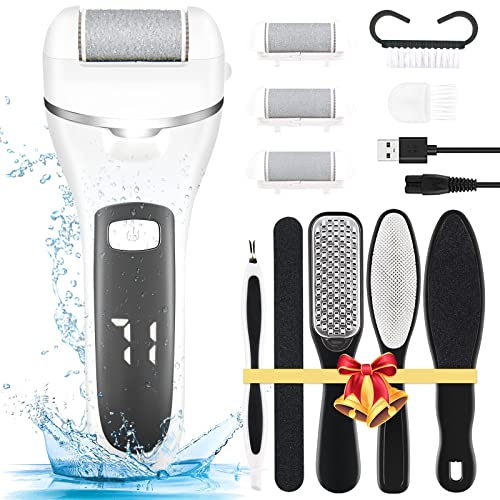 Electric Callus Remover for Feet, Rechargeable Pedicure Tools Foot Care Feet File, 12 in 1 Callous Remover Kit for Remove Cracked Heels and Dead Skin, with 3 Roller Heads 2 Speed, Battery Display