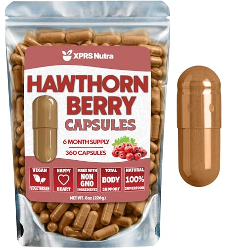 Hawthorn Berry Powder Capsules - 360 Count (6 Month Supply) - Premium Hawthorn Berry Capsules for Cardiovascular Support - Hawthorne Berry Powder - An Ideal Hawthorne Supplement for Men and Women
