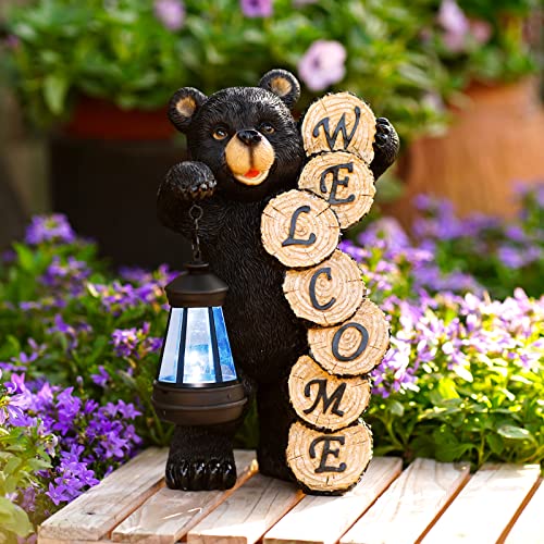 Solar Garden Statue Bear Figurine- Garden Art with Solar Lantern, Loving Bear for Patio,Balcony,Yard, Lawn-Unique Housewarming Gift for Garden Mom Grandma