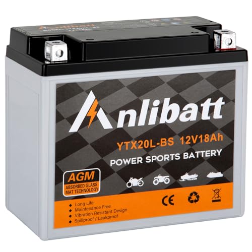Anlibatt YTX20L-BS Motorcycle Battery, 12V 18AH Rechargeable Maintenance Free Sealed AGM Battery Powersport Replacement Battery for ATV and Scooter