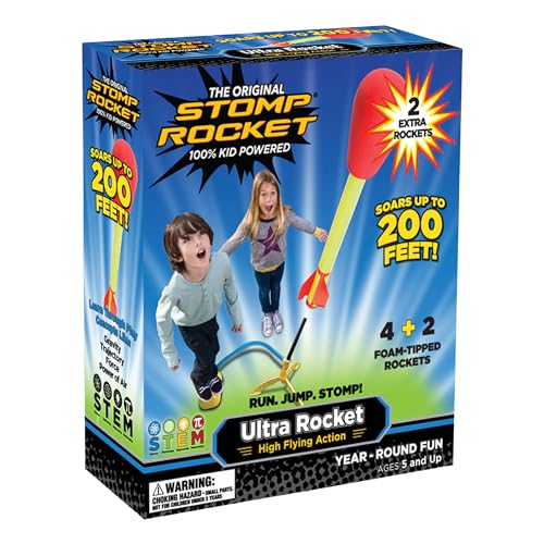 Stomp Rocket Ultra Rocket Launcher for Kids, 6 Rockets - Fun Backyard & Outdoor Kids Toys Gifts for Boys & Girls - High Flying Toy Foam Blaster Set - Multi-Player Adjustable Launch Stand