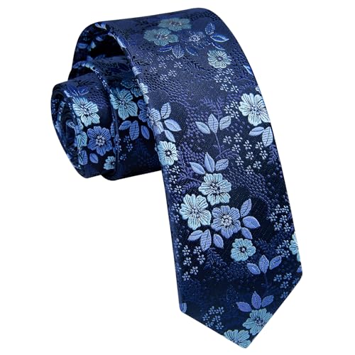 Enlision Blue Ties for Men 2.17' Skinny Tie Navy Blue Paisley Floral Slim Neckties Formal Business Elegant Mens Ties Wedding Party