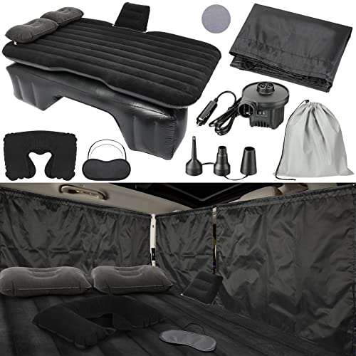 12 Pcs Car Air Mattress Back Seat Inflatable Bed Car Curtain Divider Car Window Shade Cover Car Camping SUV Air Mattress Portable Car Travel Sleeping Truck Air Mattress Bed Set (Black)