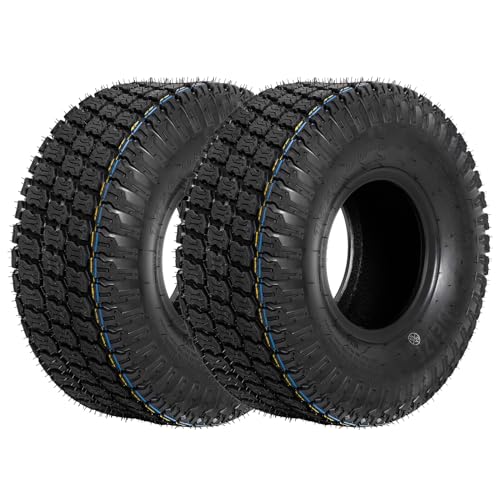 WEIZE 2 Pcs 15x6.00-6 Front Lawn Mower Tire for Garden Tractor Riding Mover, 4 ply Tubeless, 565lbs Capacity