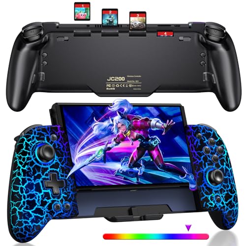 Switch Controllers for Nintendo Switch/OLED, Upgraded Hall Effect Joystick Full-Size Ergonomic Handheld Mode Controller, One-Piece Wireless Switch Joypad with Battery/RGB/Turbo/Programming