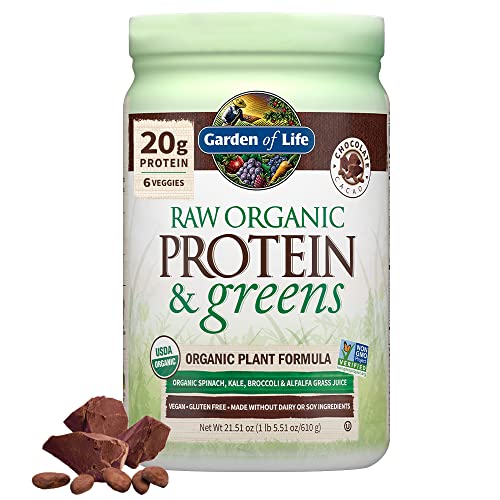 Garden of Life Raw Organic Protein & Greens - Chocolate - Vegan Protein Powder for Women and Men, Plant Protein, Pea Protein, Greens & Probiotics - Dairy Free, Gluten Free Low Carb Shake, 20 Servings