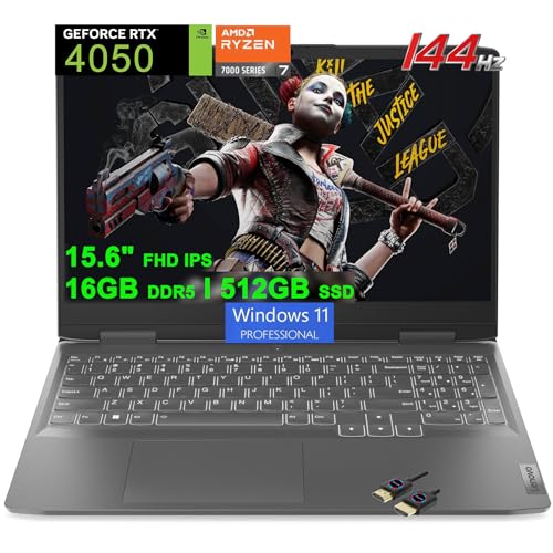 Lenovo LOQ Gaming Laptop | 15.6' FHD 144Hz | AMD Zen4 8-core Ryzen 7 7840HS i7-12700H | 16GB DDR5 512GB SSD | GeForce RTX 4050 8GB | Backlit FHD Camera Rapid Charge Win11Pro Grey + HDMI Cable