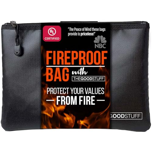 The Good Stuff Fireproof Pouch (10' x 13' / 2000℉), Protect Important Documents, Fireproof Bags for Cash (Extra Strength), Small Fireproof Money Bag, Fire Safe Bags, Keep your Documents Safe