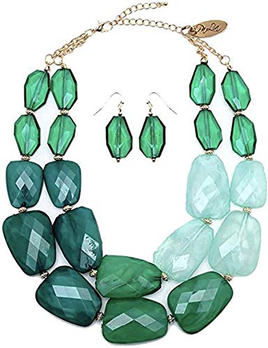 Secret for Longevity Multi Greens Emerald Jade Malachite Colored Resin Big Chunky Collar Statement Necklace