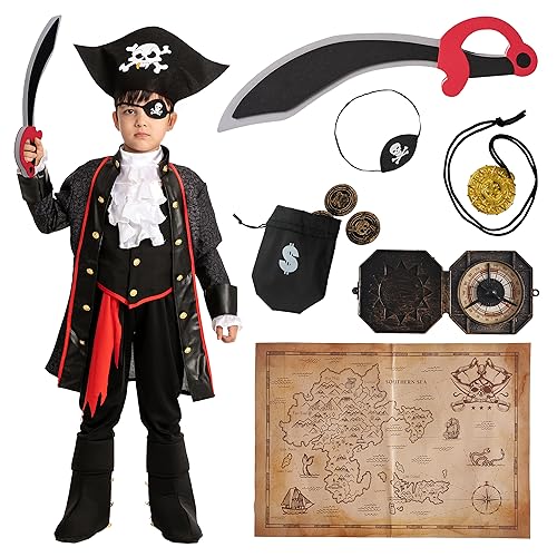 Spooktacular Creations Pirate Costume for Kids, Boy Captain Pirate Costume for Halloween Trick-or-Treating, Pirate Themed Party, Halloween Dress-up Parties (Medium (8-10 yr))