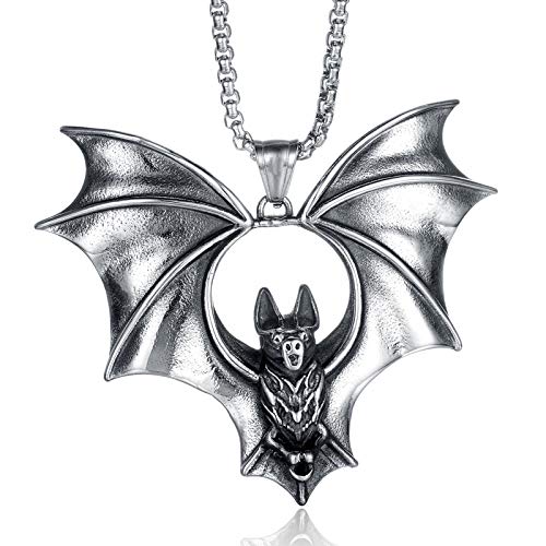 AZFVBQL Vintage Bats Pendant Necklace Men Gift Stainless Steel Vampire Bat Jewelry (Bats Necklace-1)