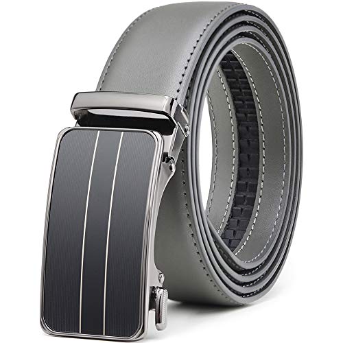 Founders & C Mens Ratchet Dress Belt Leather 1 3/8' with Automatic Click Slide Buckle,Adjustable Trim to Fit(28'-42' Waist Adjustable, Click Belt W Gray Leather)