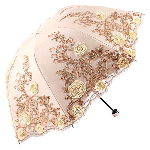 Honeystore Sun Protection Vintage Lace Parasol Decorative Umbrellas for Wedding BM1820 Yellow