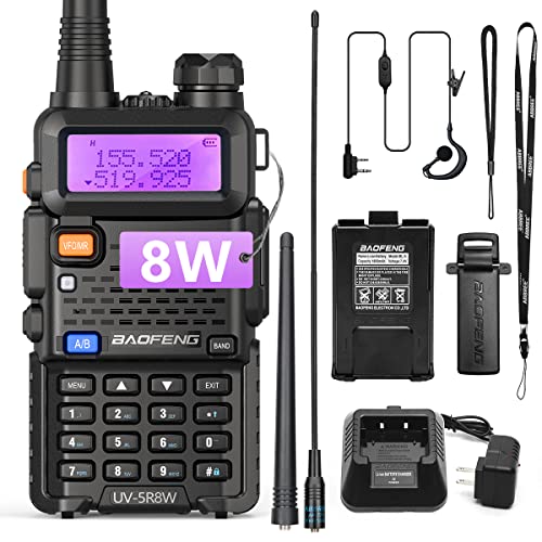 BaoFeng UV-5R 8W Ham Radio Long Range UV5R HandheldDual Band Walkie Talkies Two Way Radio Portable Tri-Power Radio(Black-8W 1Pack)