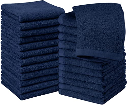 Utopia Towels 24 Pack Cotton Washcloths Set - 100% Ring Spun Cotton, Premium Quality Flannel Face Cloths, Highly Absorbent and Soft Feel Fingertip Towels (Navy)