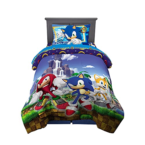 Franco Kids Bedding Super Soft Comforter and Sheet Set, 4 Piece Twin Size, Sonic The Hedgehog, Anime