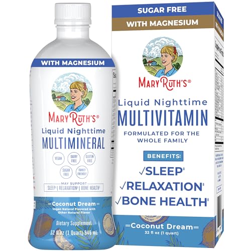 MaryRuth Organics Nighttime Liquid Multimineral Sleep Supplement, Sugar Free, Calm Magnesium Citrate Sleep, NO Melatonin, Calcium Magnesium Zinc, 4 Flavors Available, Vegan, Gluten Free, 32 Servings