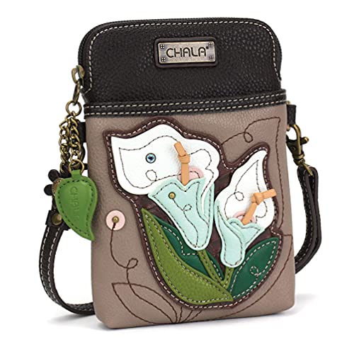 CHALA Cell Phone Crossbody Purse-Women PU Leather/Canvas Multicolor Handbag with Adjustable Strap - Calla Lily - warm gray