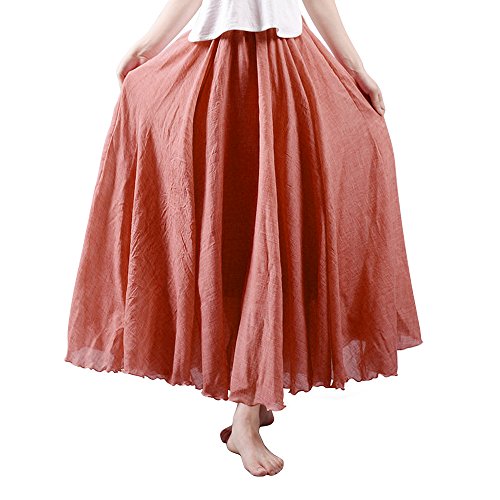 OCHENTA Women's Casual Cotton Long Maxi Skirt Flowy Boho for Summer Beach Goth Fairy Renaissance Weekend Skirts Rust Red 95CM