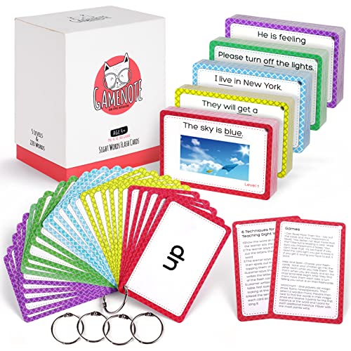 GAMENOTE Sight Words Kids Educational Flash Cards with Pictures & Sentences - 220 Dolch Big Word Games for Toddlers, Aged 3-9 Preschool Learning Activities(Pre K), Kindergarten, 1st, 2nd, 3rd Grade