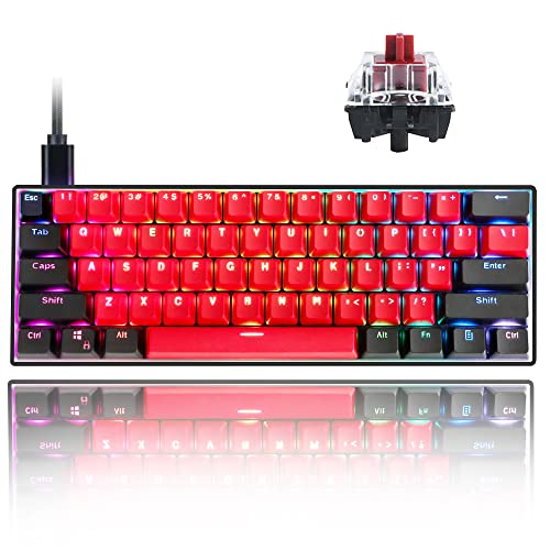Guffercty kred Gk61 60% Mechanical Keyboard Linear Red Switch Hot Swappable 60 Percent RGB Wired Gaming Keyboard with Backlit PBT Keycaps Type-C for Win/PC/Mac (Gateron Optical Red, Milan)