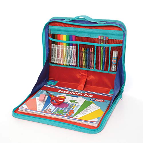 Kittrich Corporation EZDesk Travel Activity Kit, Laptop Style Desk with Writing and Kids Art Supplies, Perfect for Travel, 64 Piece set, 11.4' X 13.8', Multicolor