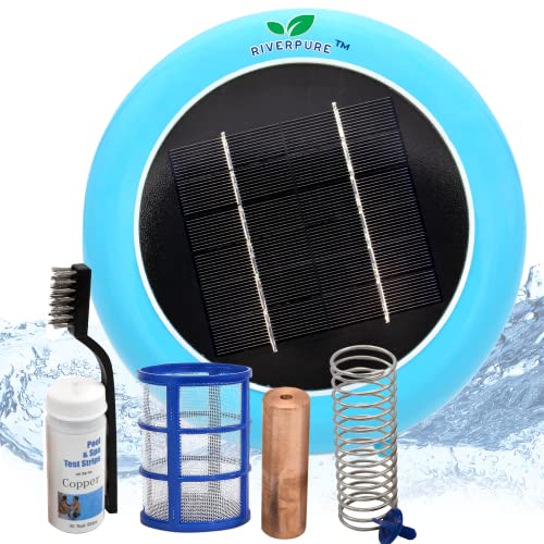 riverpure Solar Pool Ionizer | New Version Improved Quality | Up to 85% Less Chlorine | Pool Cleaning Device | Chlorine Free Pool Purifier & Sanitizer | Longer-Lasting Anode | Up to 45,000 Gallons