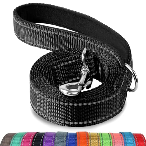 Joytale Double-Sided Reflective Dog Leash, 6 FT/5 FT/4 FT, Padded Handle Nylon Dogs Leashes for Medium & Large Dogs Walking, Black, 6FT