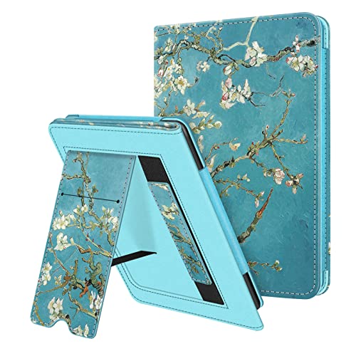 Fintie Stand Case for 6.8' Kindle Paperwhite (11th Generation-2021) and Kindle Paperwhite Signature Edition - Premium PU Leather Sleeve Cover with Card Slot and Hand Strap, Blossom