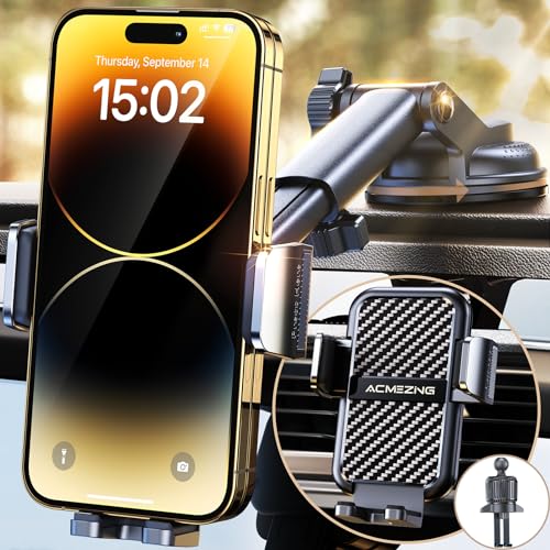 ACMEZING 3-in-1 Phone Holders for Your Car 【Extreme Terrain Stability】 Dashboard Windshield Air Vent 【Double Metal Hook】 Cell Phone Car Phone Holder Mount for iPhone Samsung All Smartphones