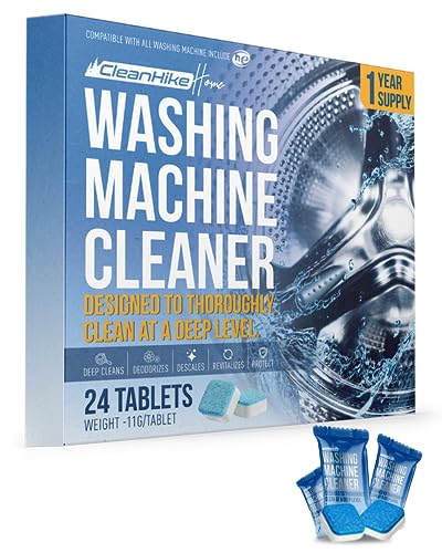 Washing Machine Cleaner Descaler Tablets - (24 Tablets, 1 Year Supply) Eco-Friendly Deep Cleaning Tablets for HE Front & Top Loader Washer, Remove Ordor Grime Buildup Residue Eliminator