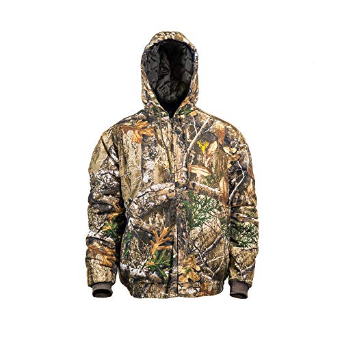 HOT SHOT Men’s Insulated Twill Camo Hunting Jacket, Realtree Edge Camo with Cotton Shell, for cold weather, bird and deer hunting, Extra Large