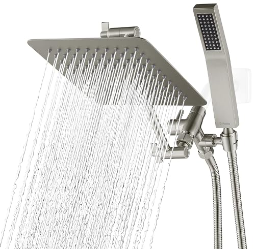 G-Promise All Metal Dual Square Shower Head Combo | 8' Rain Handheld Wand with 71' Extra Long Flexible Hose Smooth 3-Way Diverter Adjustable Extension Arm - A Bathroom Upgrade