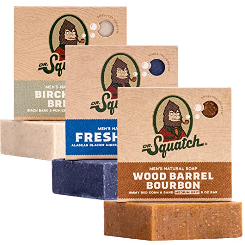 Dr. Squatch Men's Natural Bar Soap from Moisturizing Soap Made from Natural Oils - Cold Process Soap with No Harsh Chemicals - Wood Barrel Bourbon, Fresh Falls, Birchwood Breeze (3 Pack)