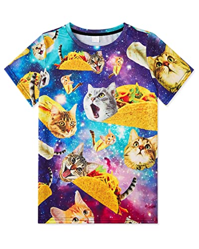 Loveternal Youth 3D Taco Cat T-Shirt Kids Fun Novelty Food Tee Ugly Shirts Size 10 Graphic School Neutral Comfy Galaxy Shirts Performance Tee for Teen Boys Girls Clothes Size 9-12 Years