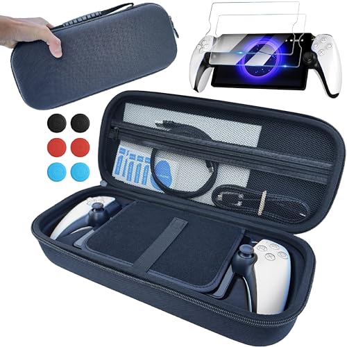 INITMMO Carrying Case for PlayStation Portal-Accessories 9 in 1 PS Portal Hard Shell Case with Protective Storage Mesh Pocket, Screen Protector Tempered Glasses, Joystick Caps for Full Protection
