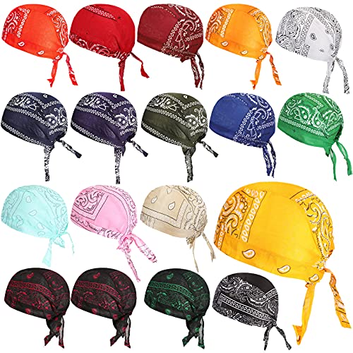 Xaatren 18 Pieces Do Rag Skull Cap Paisley Pattern Bandanna Biker Head Wraps Quick-Drying Hats, Sweat Wicking Beanie for Men and Women, Multicolor, 4XL