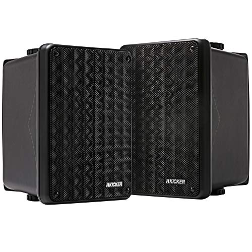 KICKER KB6B 2-Way Full Range Indoor Outdoor Speakers (Pair) Weatherproof Speakers for Patio Garage Poolside in-Home, 6.5 inch woofer, 2x5 inch Horn Tweeter Black